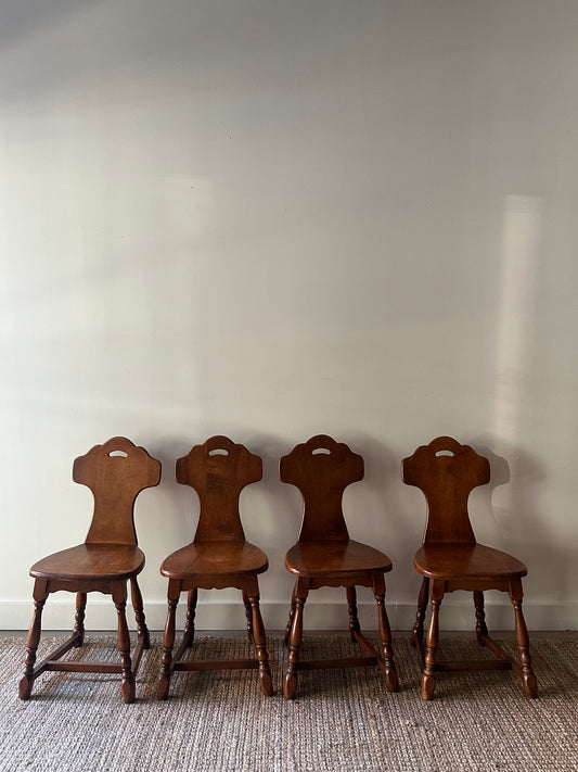 Carved maple chairs. Sold in pairs.