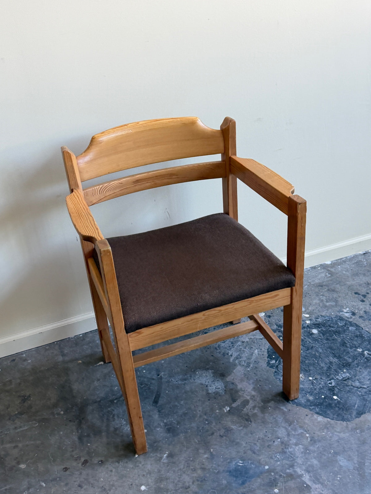 Swedish pine upholstered dining chair with arms