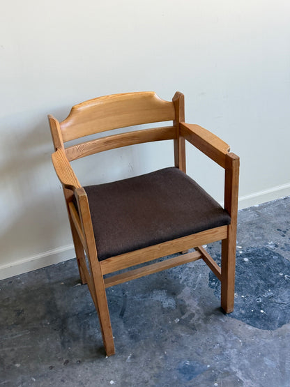 Swedish pine upholstered dining chair with arms