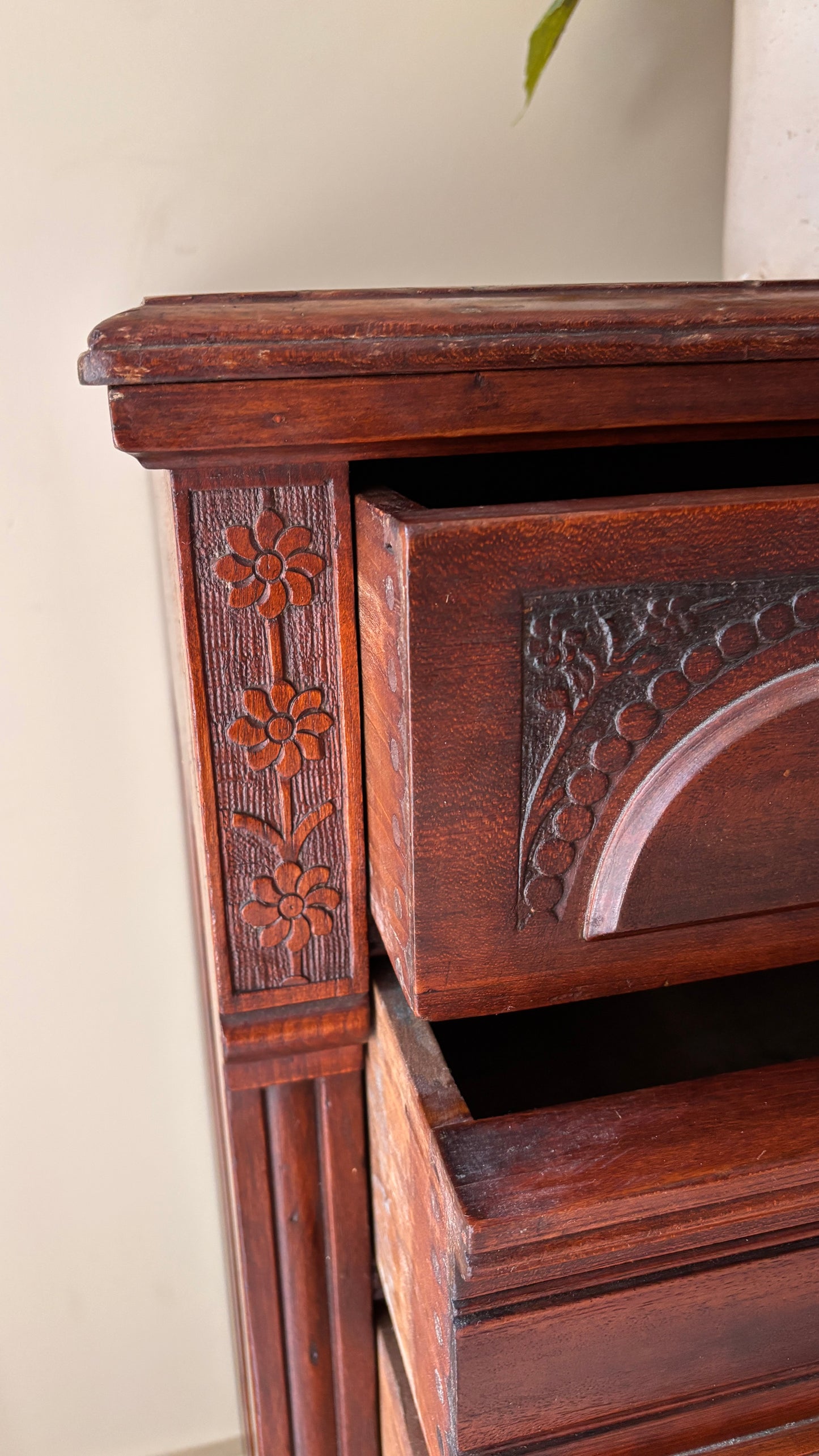 Side lock mixed wood dresser