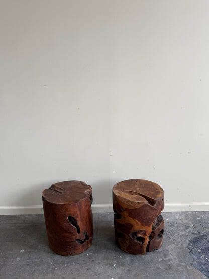 Walnut burlwood side tables. Sold individually.