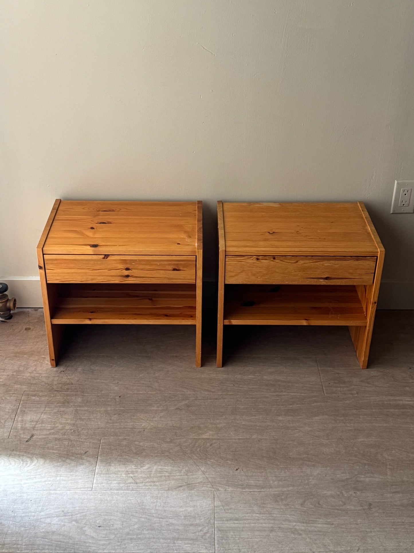 Swedish pine nightstands. Sold as a pair.