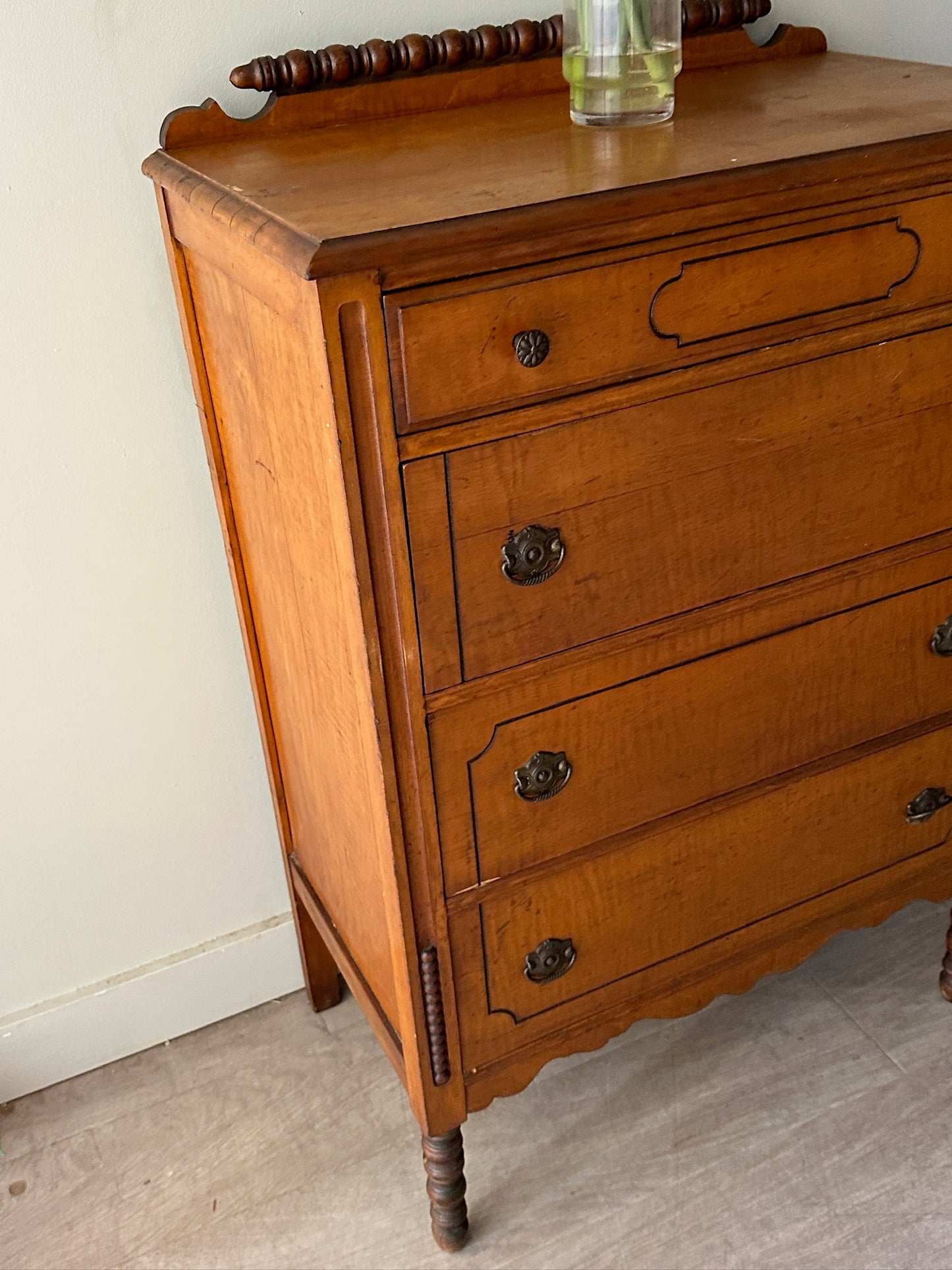 Maple spindle leg tallboy