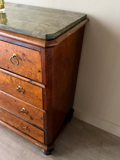 Swedish burl walnut painted marble dresser