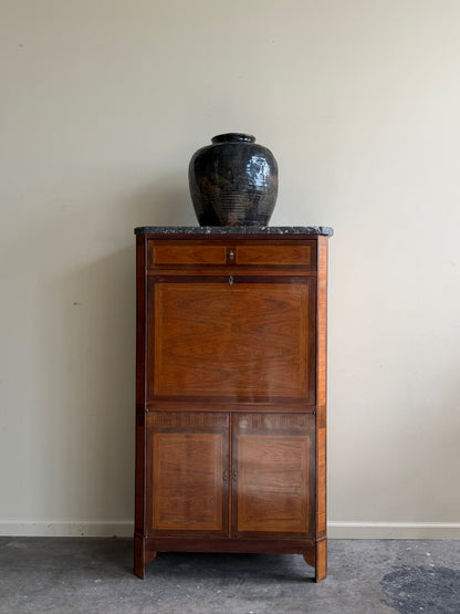 Walnut & mahogany marble top secretary cabinet