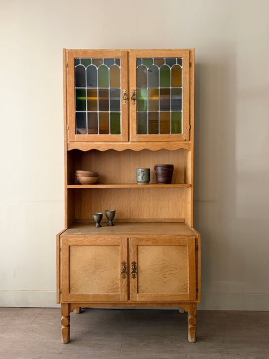 Danish oak hutch with stained glass doors