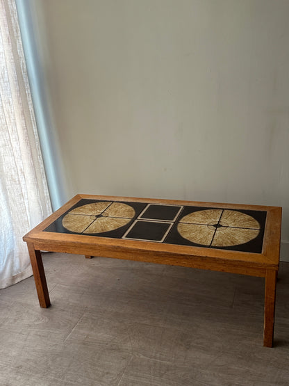 Teak and tile inlay coffee table