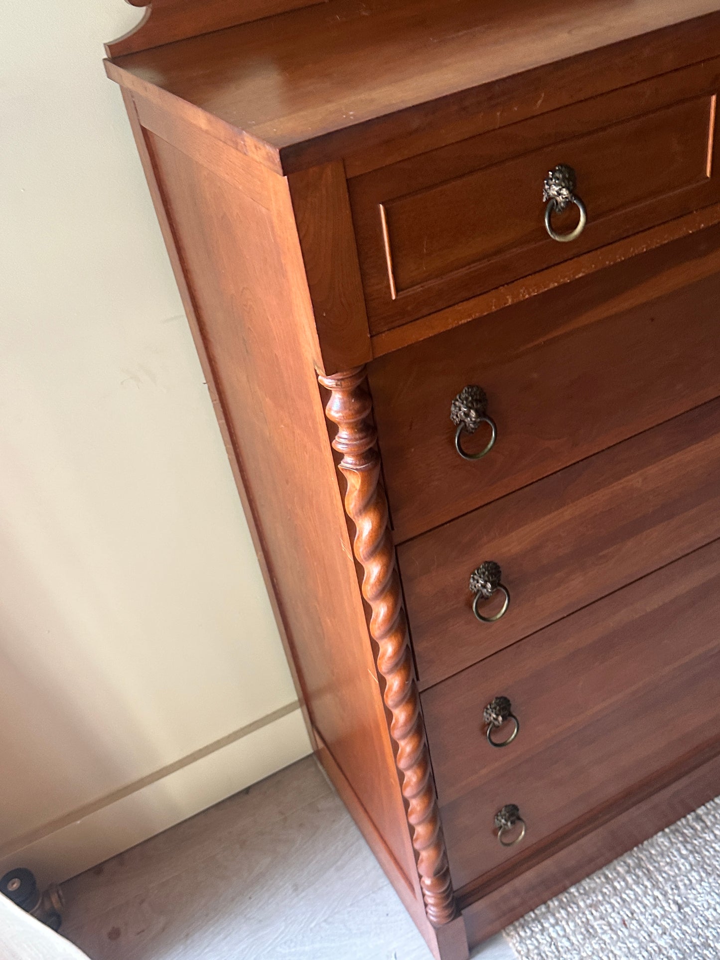 Walnut tallboy with lion head pulls