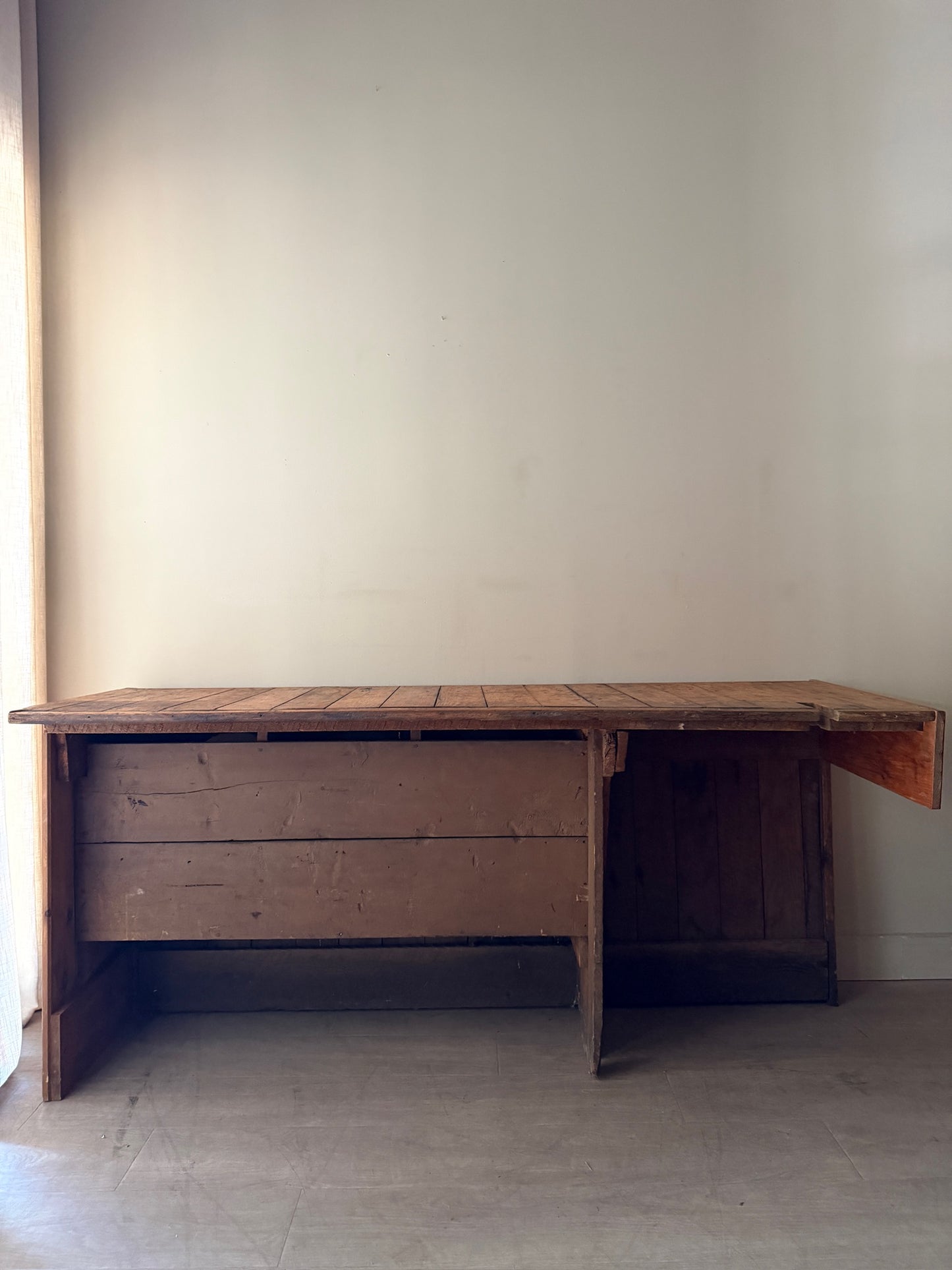 Yellow pine country store counter with cubbies