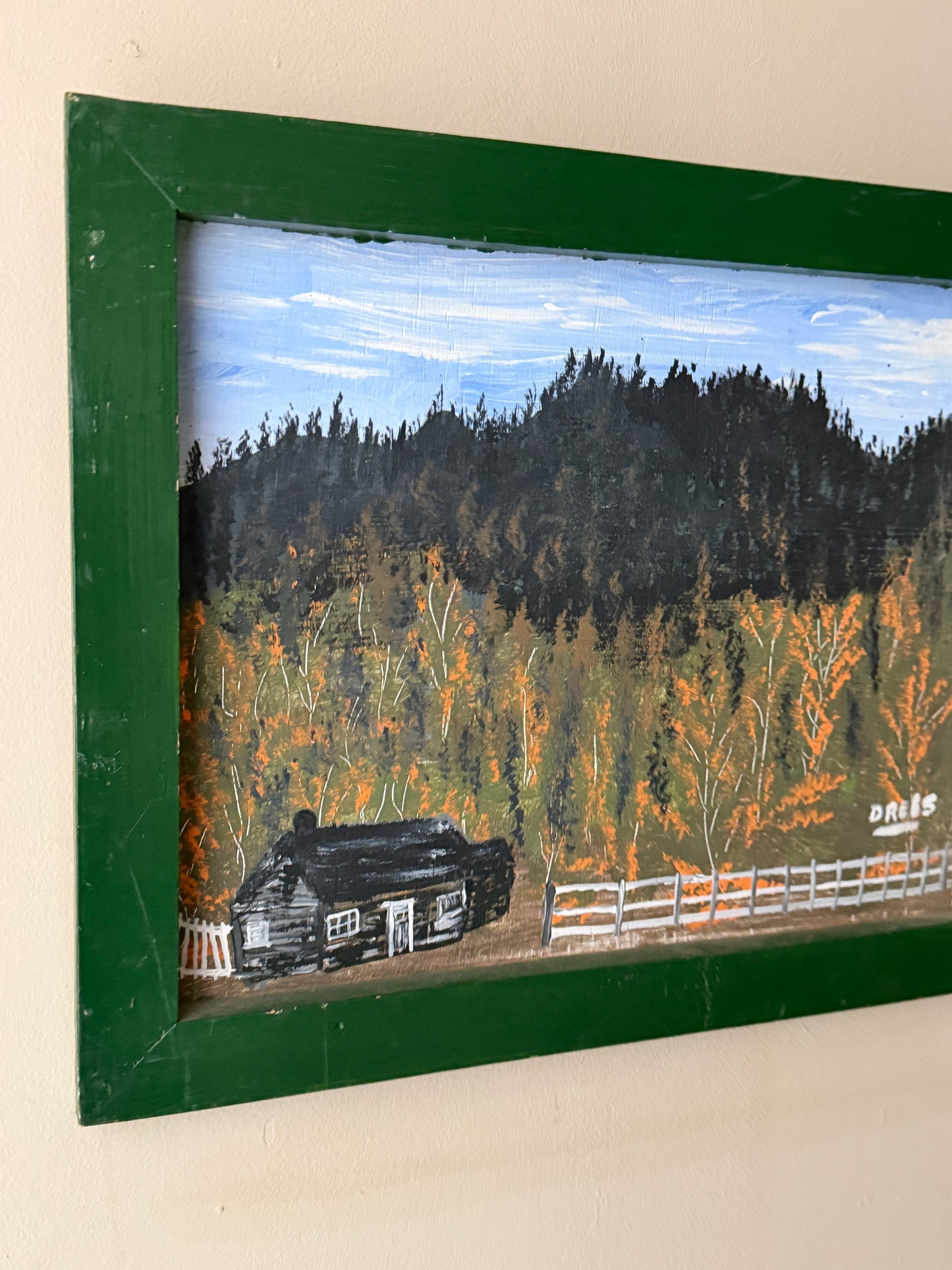 Cabin landscape. Signed.