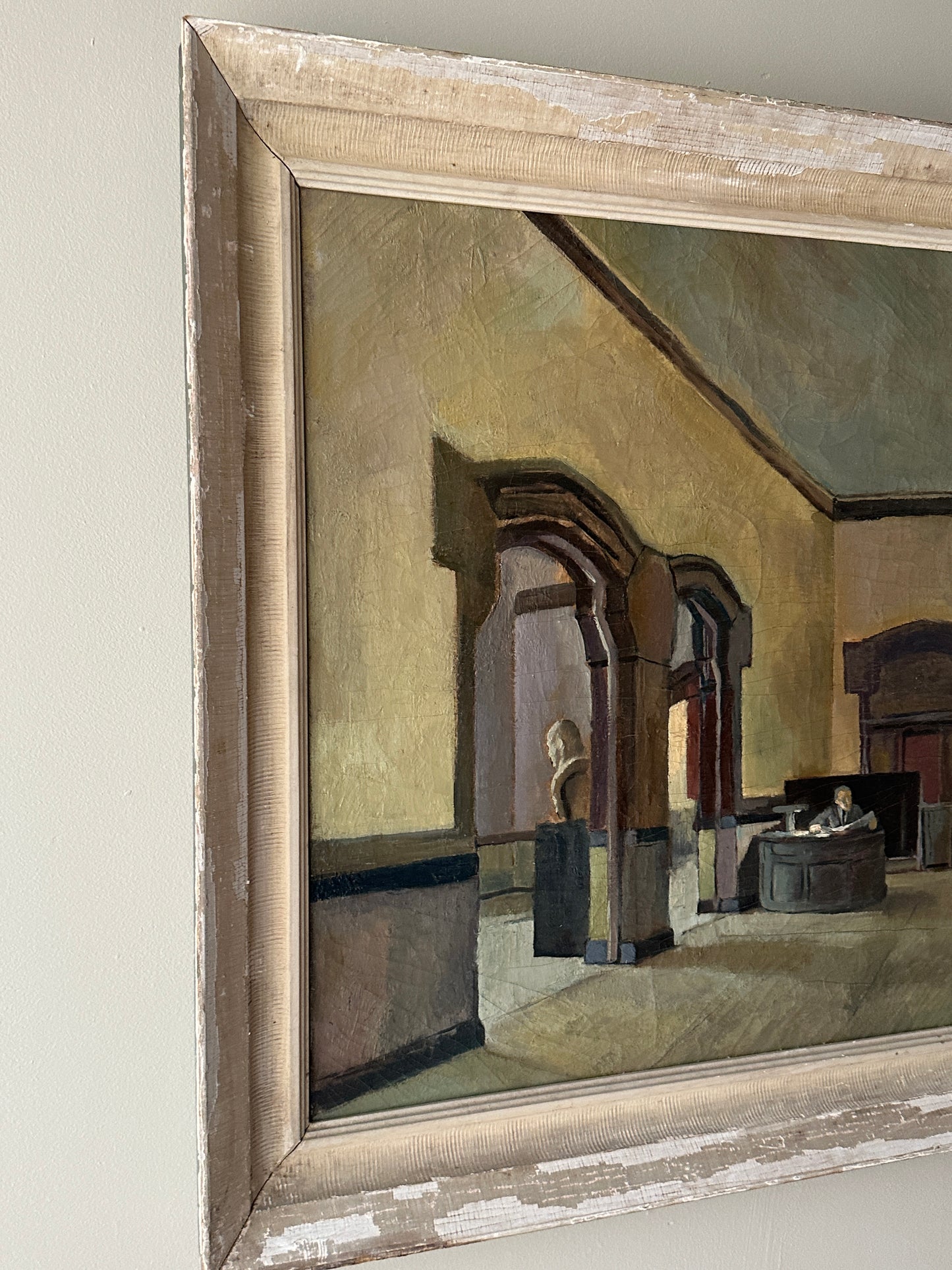 Museum interior oil painting, unsigned