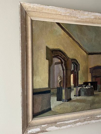 Museum interior oil painting, unsigned