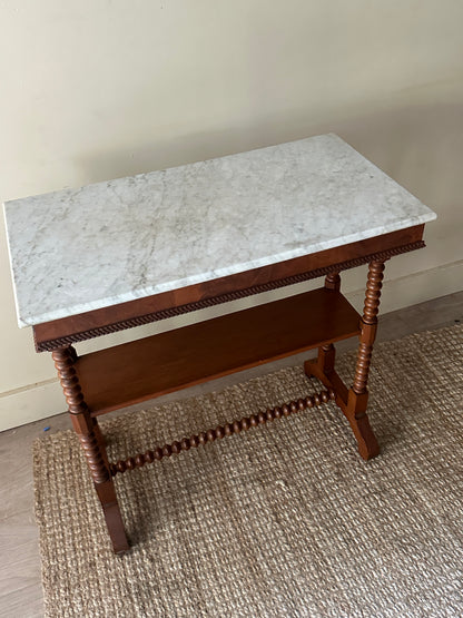 Marble top bobbin leg side table