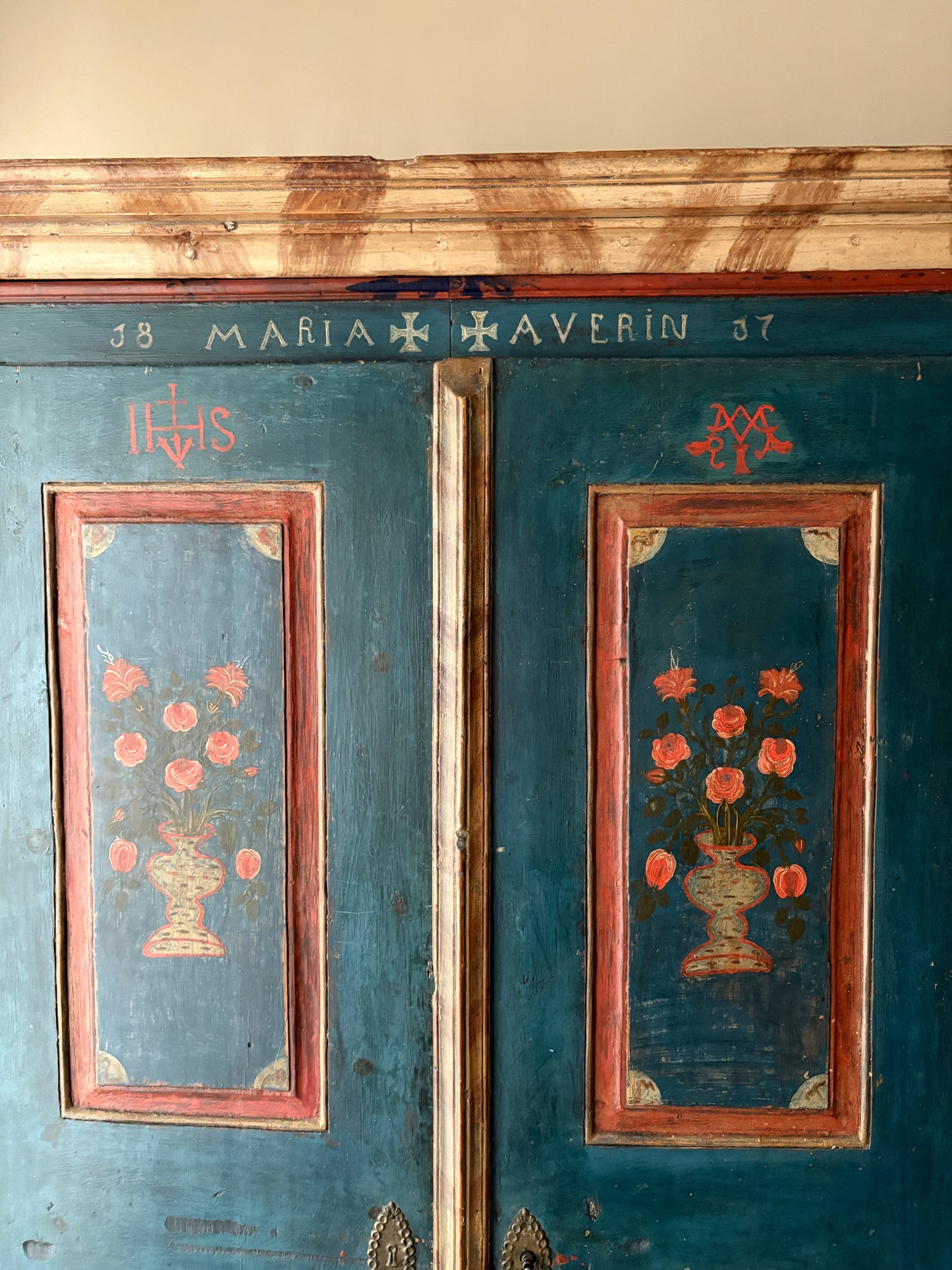 Northern European painted pine wardrobe