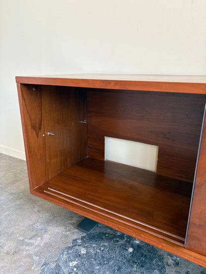Walnut credenza with iron beam legs