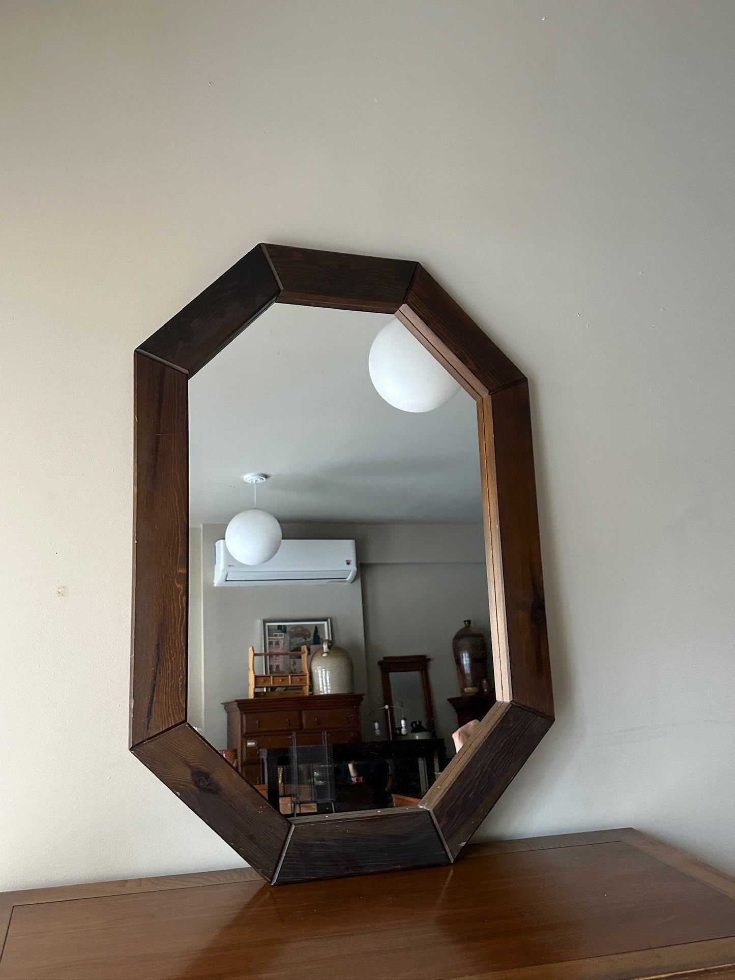 Swedish pine octagonal mirror