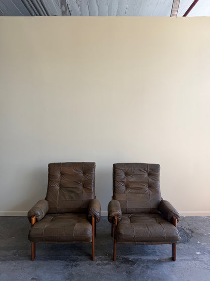 Ope Mobler Swedish green leather lounge chairs. Sold individually.