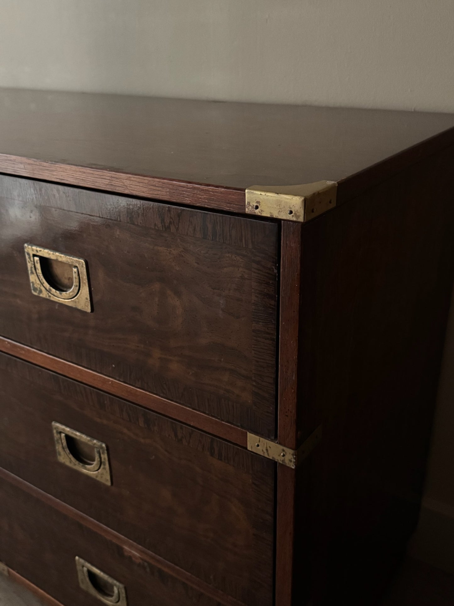 Drexel campaign 9 drawer walnut dresser