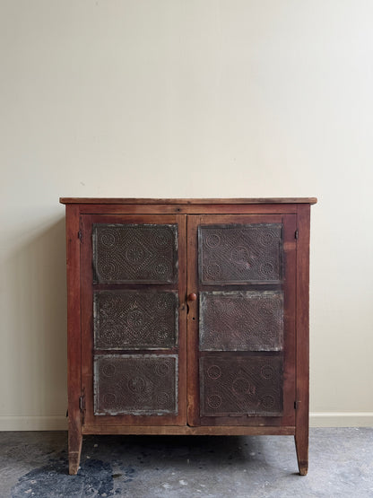 Poplar punched tin cupboard