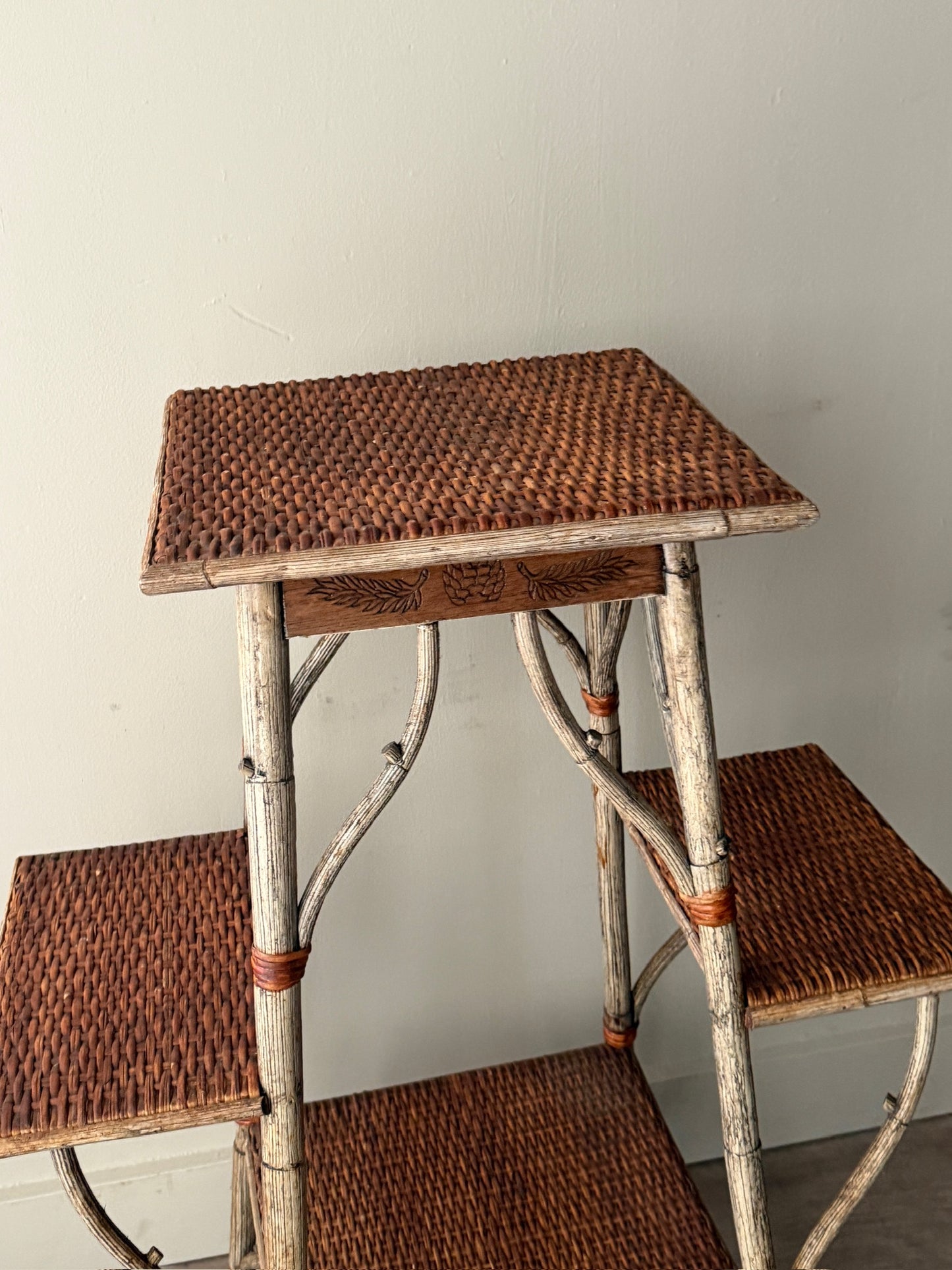 Tiered rattan plant stand