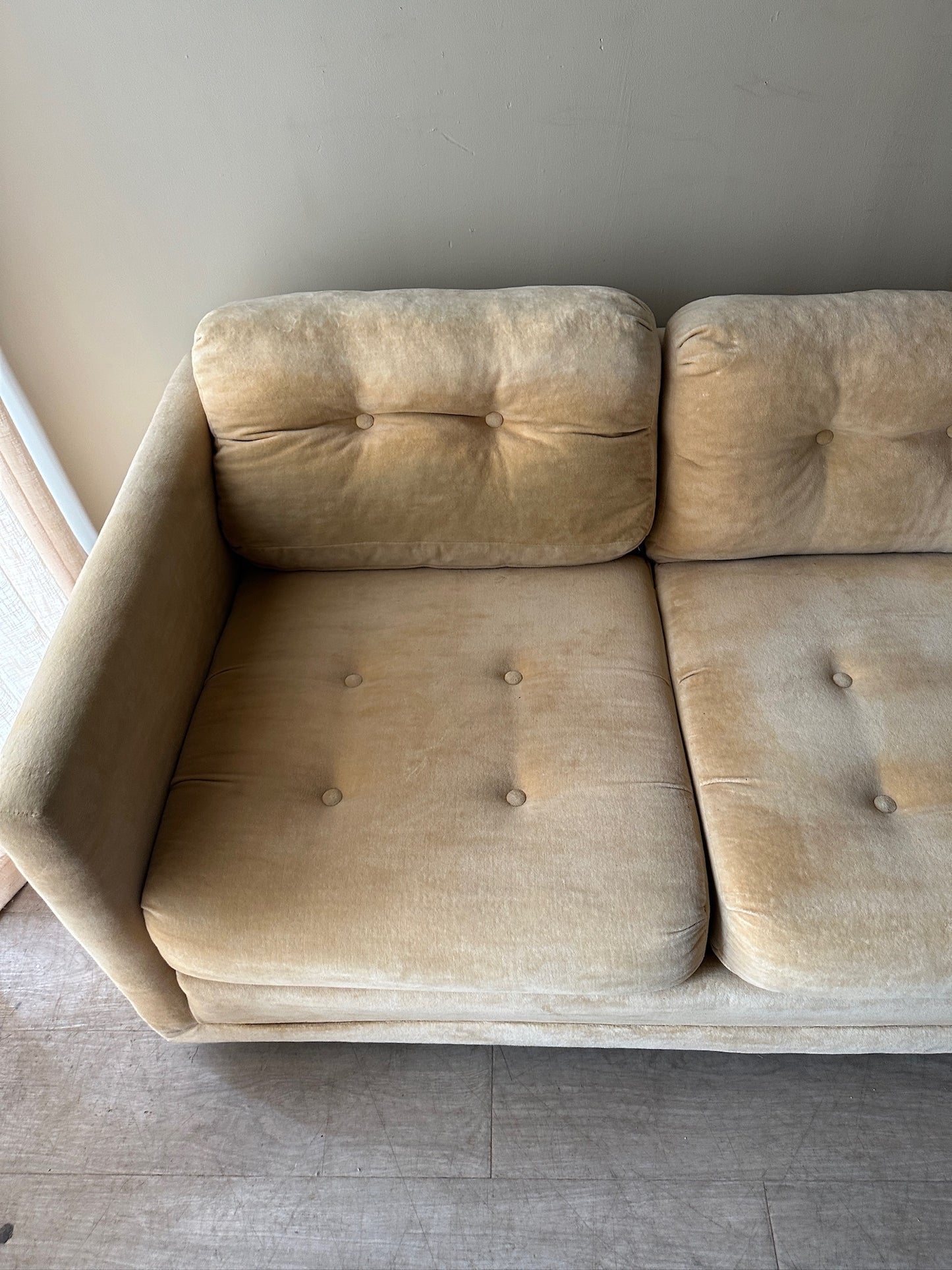 Velvet pale yellow couch