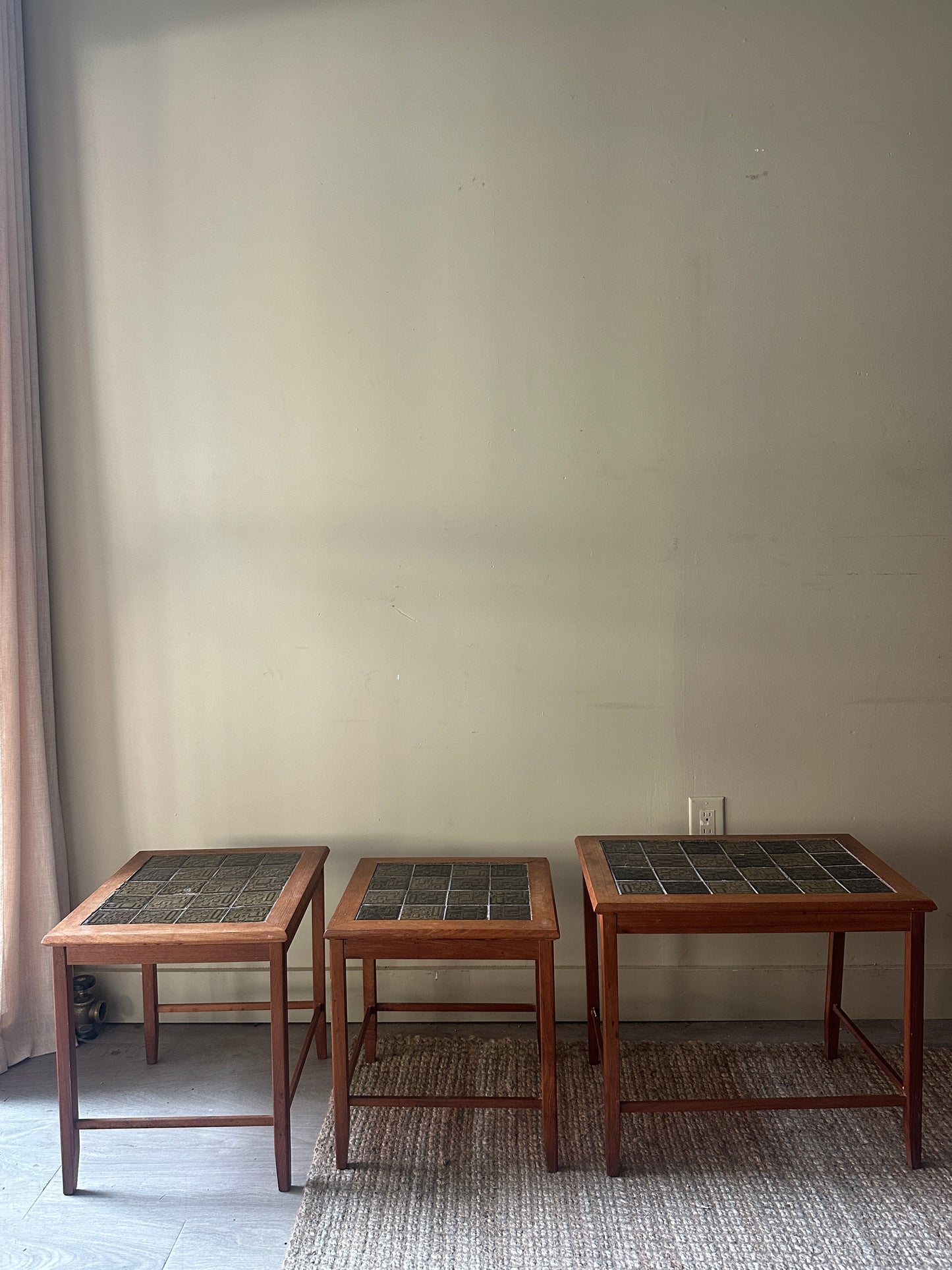 Tile top teak nesting tables