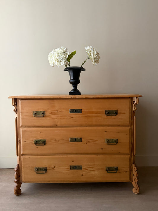Swedish Gustavian waxed pine 3 drawer dresser