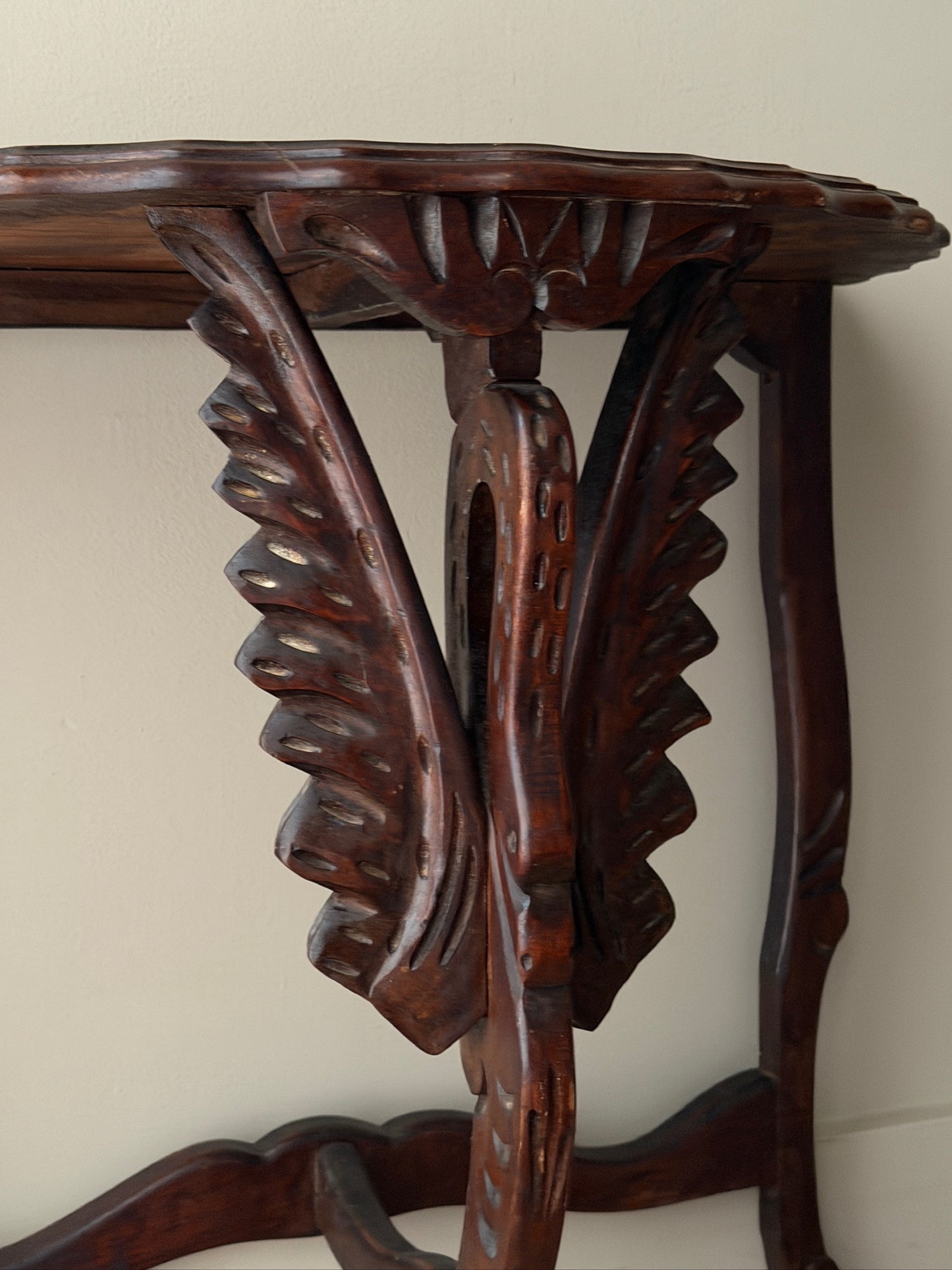 Beaux Arts carved swan demilune side table