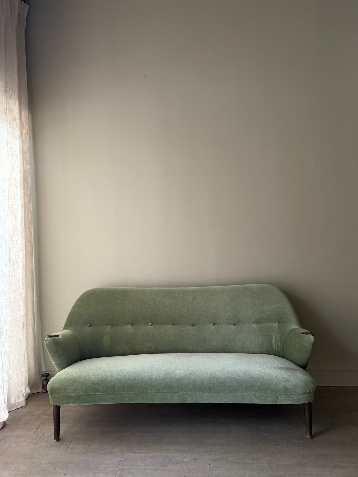 Danish celadon velvet sofa