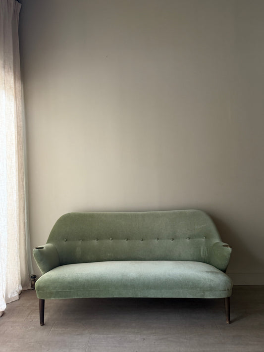 Danish celadon velvet sofa