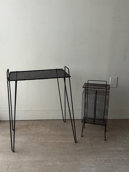 Black metal mesh side table (left)