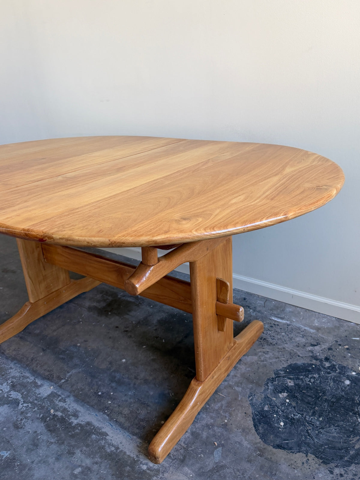 Brutalist Dutch elmwood dining table with extension