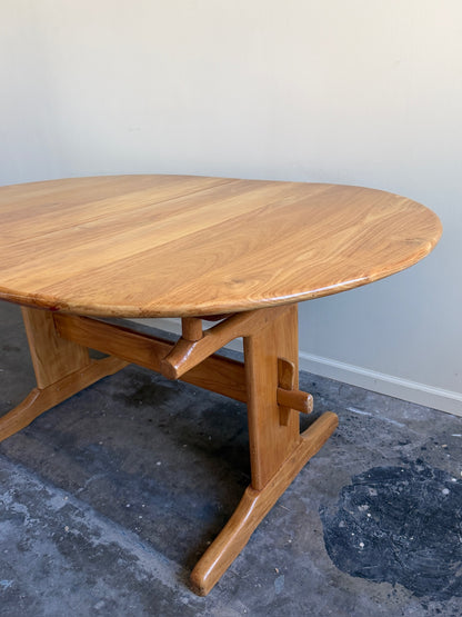 Brutalist Dutch elmwood dining table with extension
