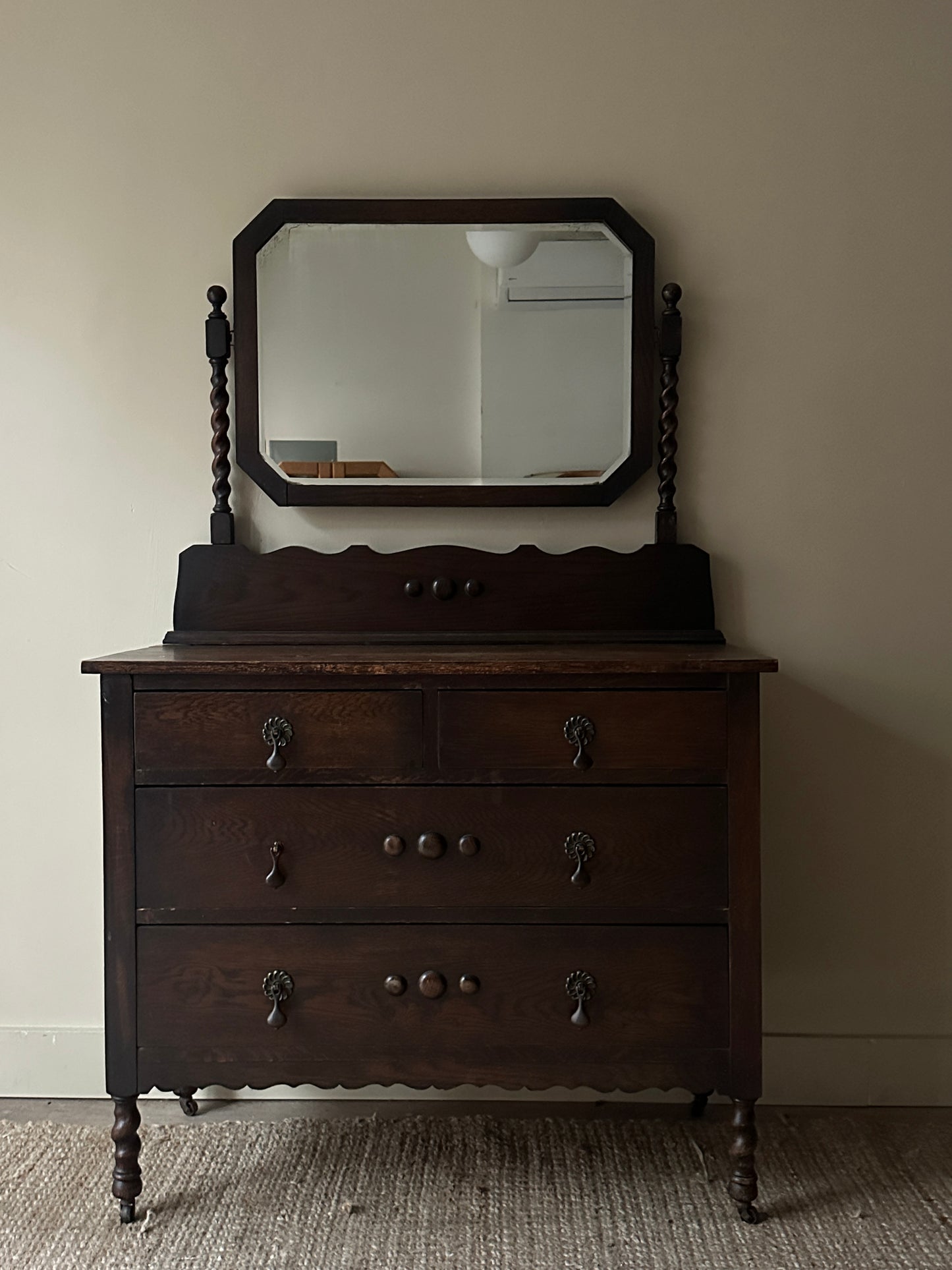 Dark oak dresser with barley twist mirror
