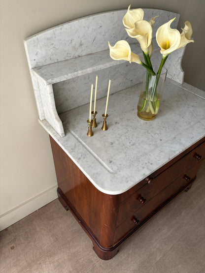 Marble top walnut 3 drawer dresser