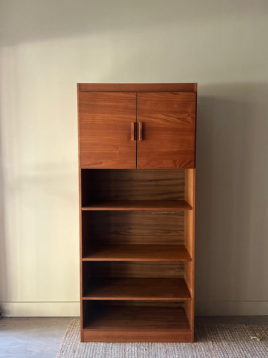 Teak Bookshelf with Upper Cabinet