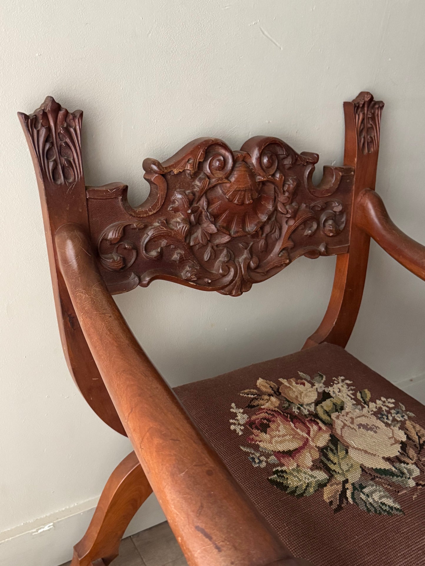 Carved walnut chair
