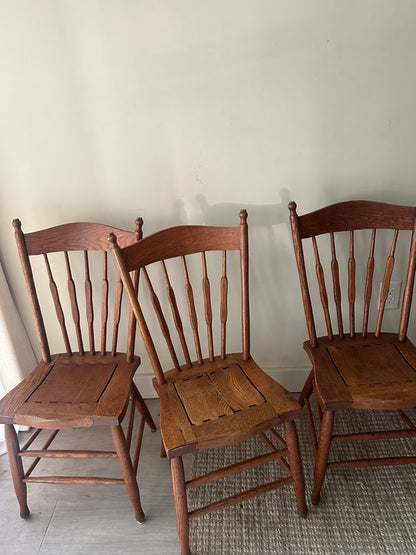 6 Oak dining chairs. Sold in pairs.