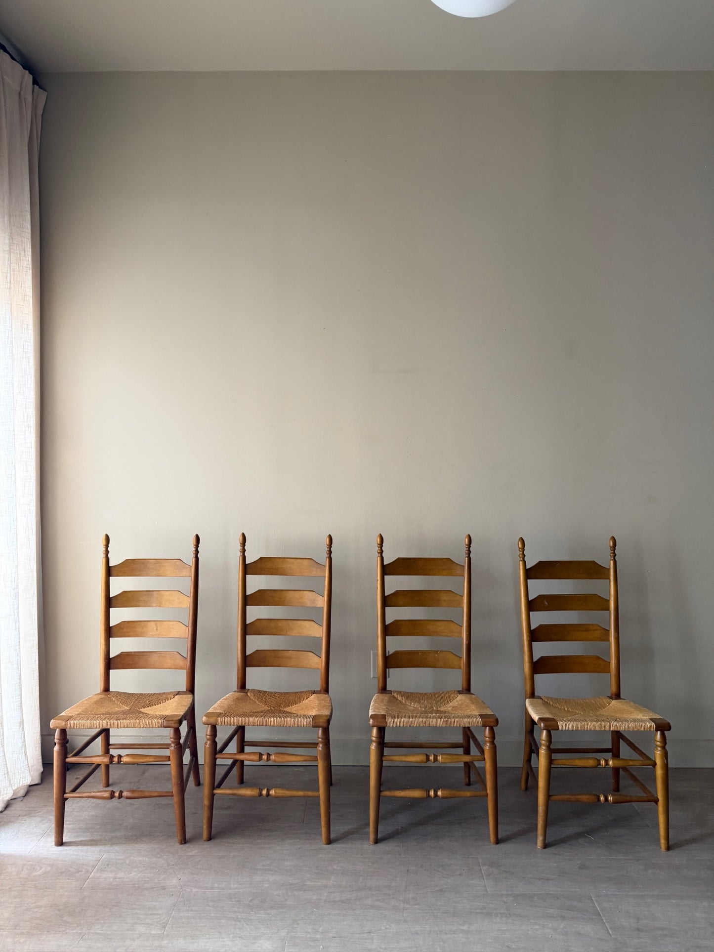 Maple rush seat dining chairs. Sold in pairs.