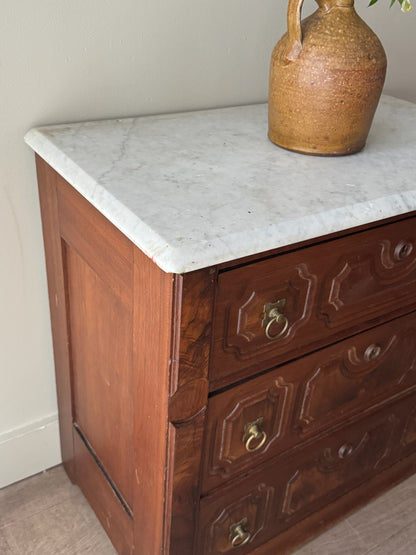 Victorian marble top walnut 3 drawer dresser