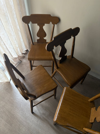 Pennsylvania Sheraton ochre painted plant seat chairs. Sold in pairs.