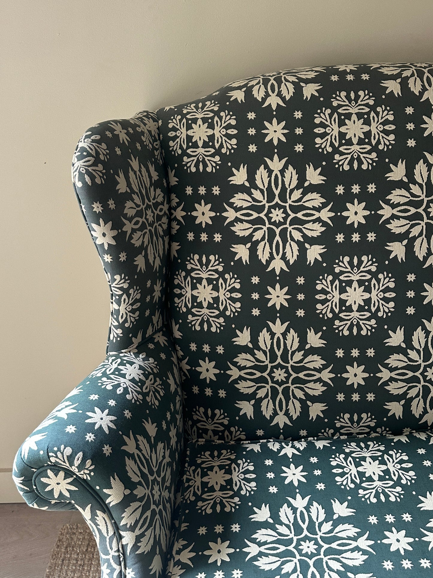 Blue and white floral settee