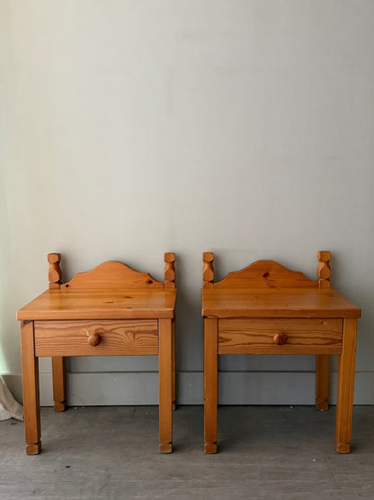 Scandinavian pine nightstands. Sold as a pair.