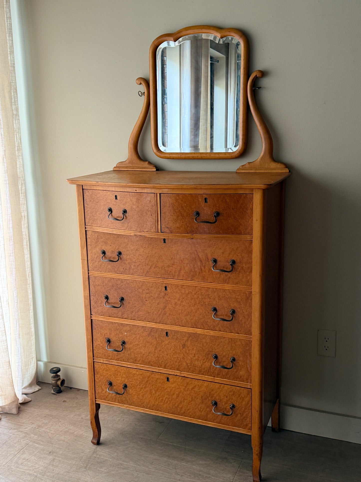 Bird’s eye maple dresser with mirror