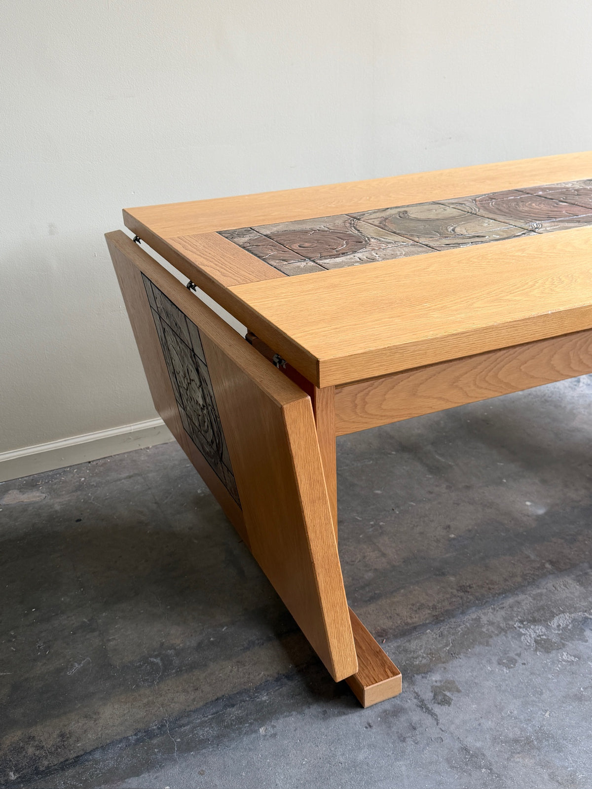 Poul Hermann Poulsen for Gangso Mobler Danish oak & tile dining table with extensions
