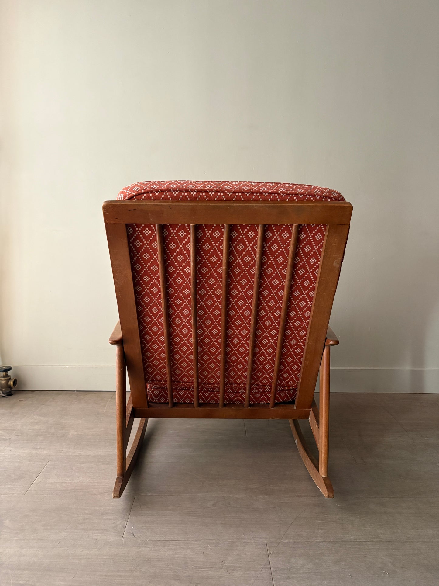 Walnut upholstered rocking chair