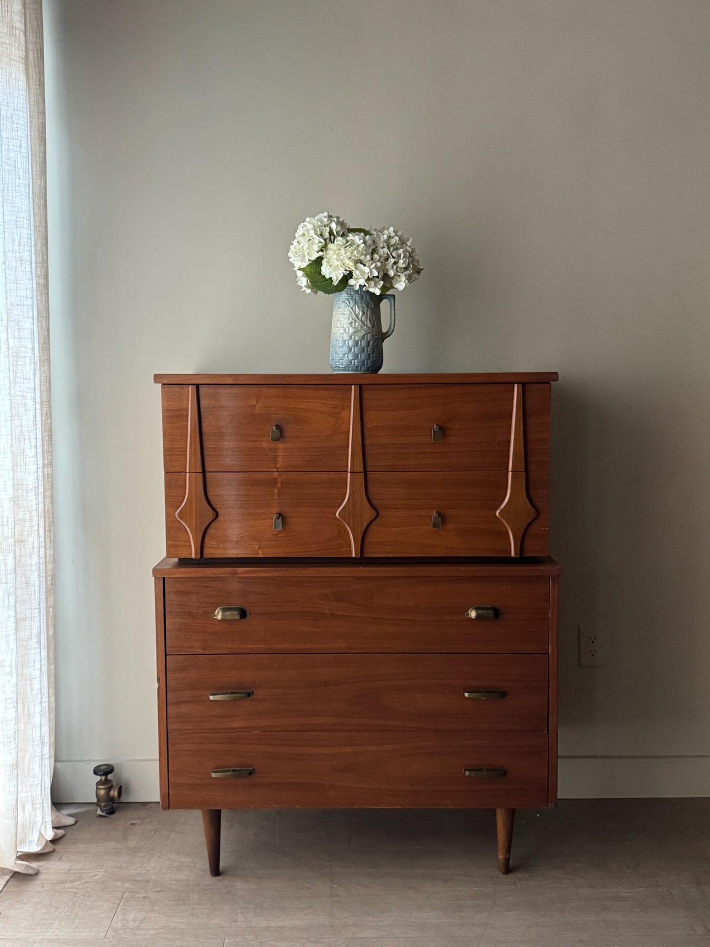 Walnut tallboy dresser