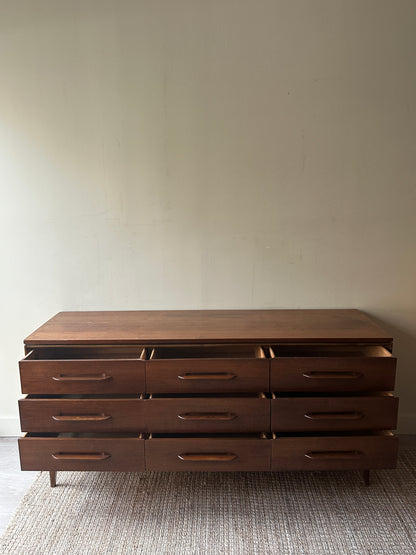 Walnut nine drawer dresser