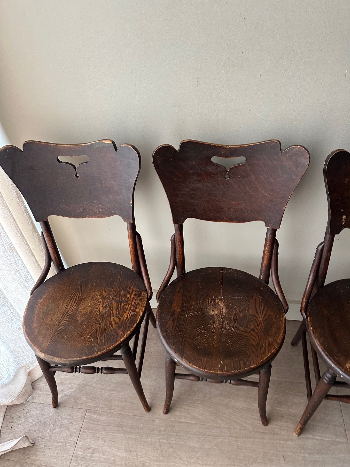 6 dark oak parlor chairs. Sold in sets of 2.