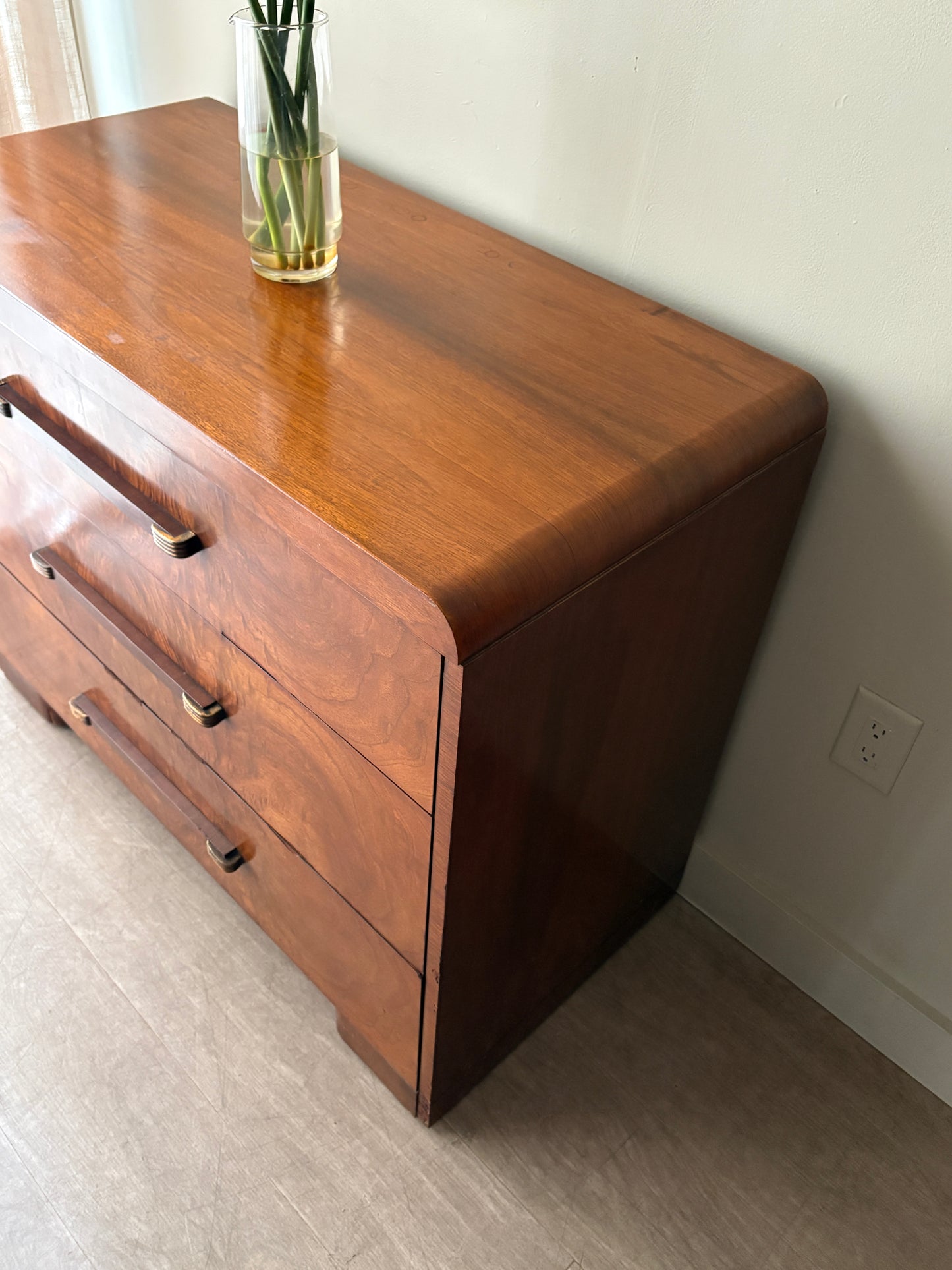 Deco walnut 3 drawer dresser